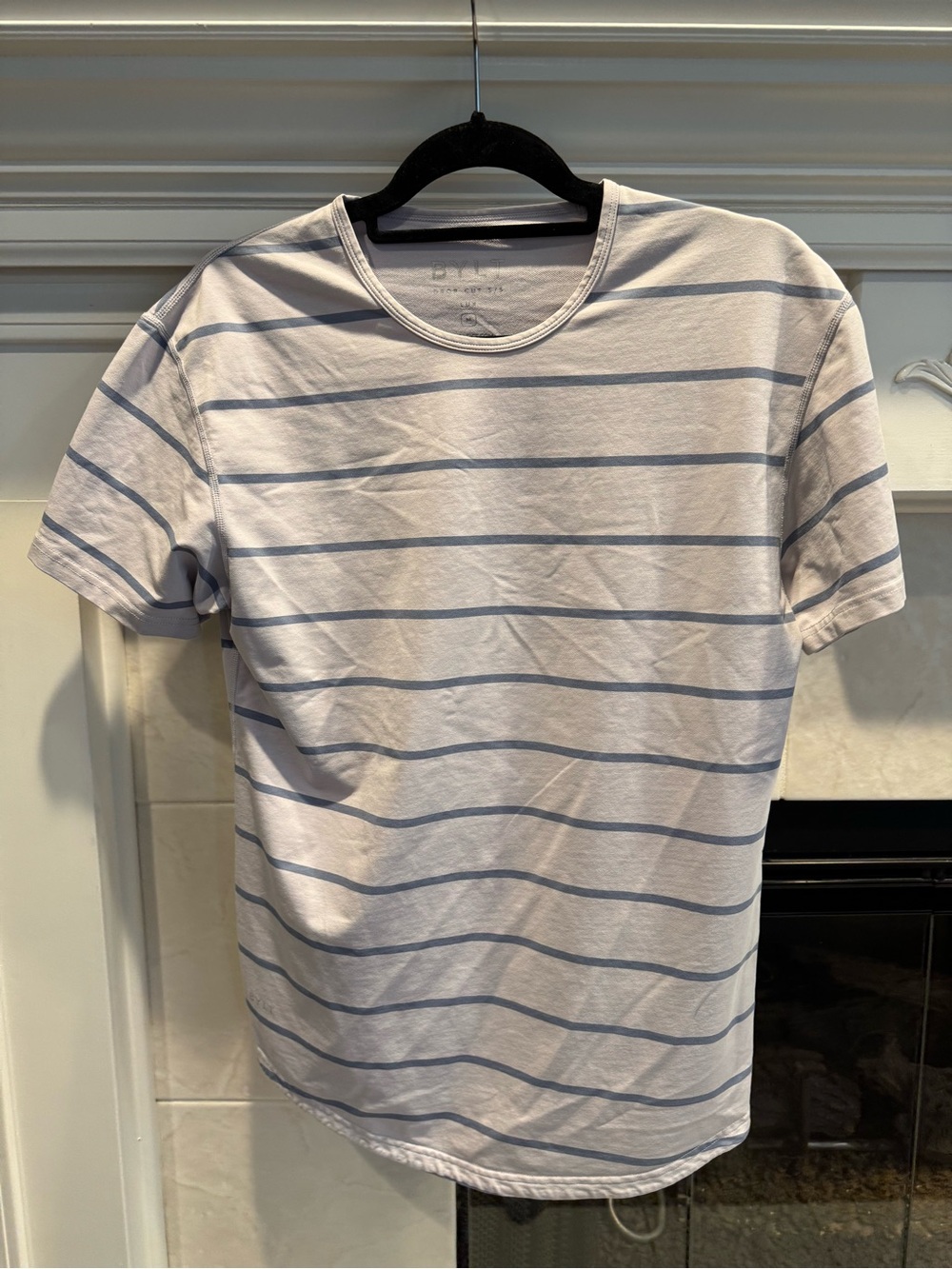BYLT Basics men’s lux drop cut tee - lilac/ purple with blue/purple stripes